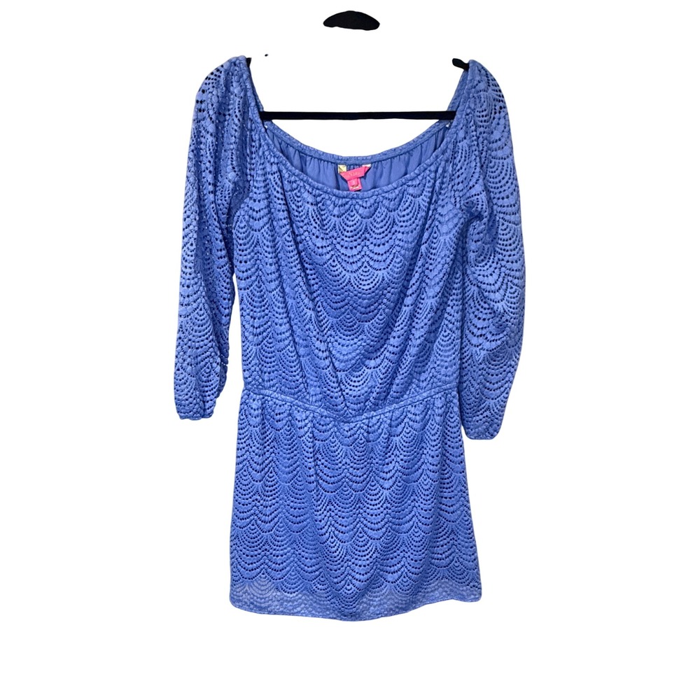 Lilly Pulitzer Lana Skort Romper Blue Lace Off Shoulder Long Sleeve Size Large - Picture 2 of 11